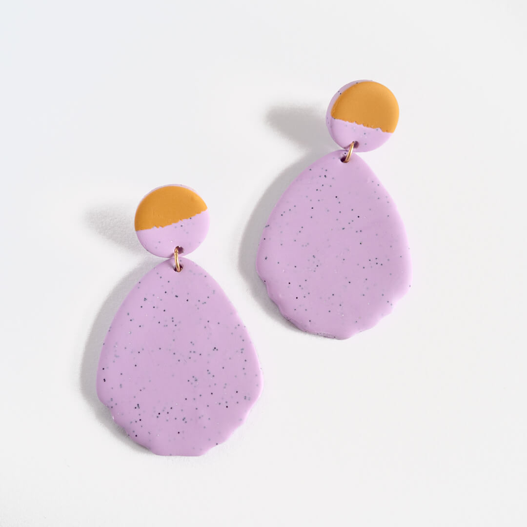 Dot & Fan Earrings, Lilac and Mustard | Curious Makers
