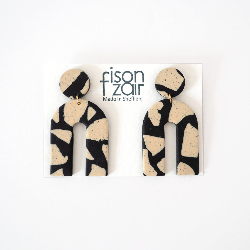 Large Terrazzo Arch Earrings in Black and beige by Fison Zair for Curious Makers