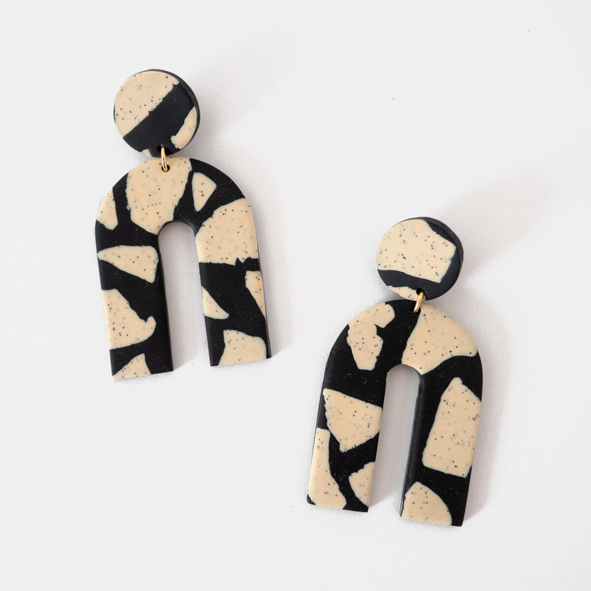 Large Terrazzo Arch Earrings in Black and beige by Fison Zair for Curious Makers