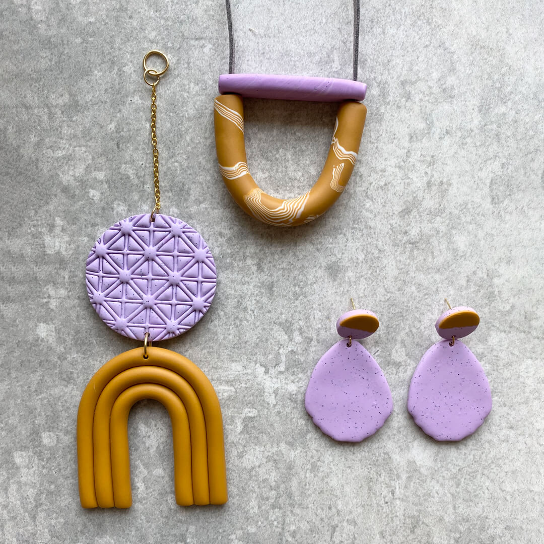 Mini Arc Necklace, Lilac and Mustard
