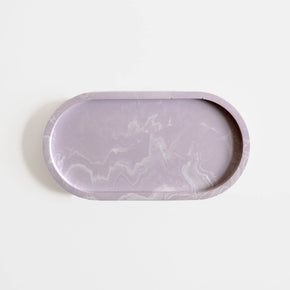 Small jesmonite oval tray with a marbled lilac pattern, handmade by Klndra for Curious Makers
