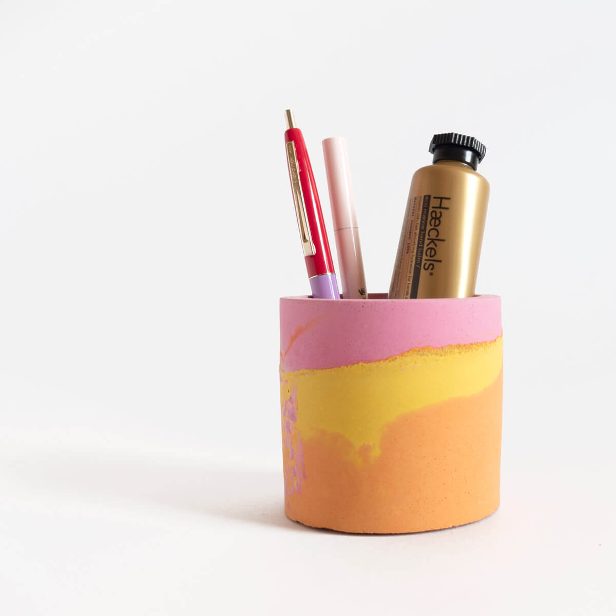 Small Round Concrete Planter, Pink and Orange | Curious Makers