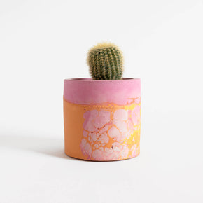 Small Round Concrete Planter, Pink and Orange | Curious Makers